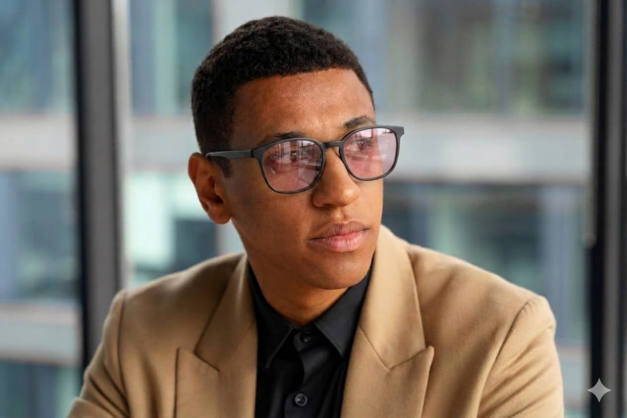 Person wearing stylish i-Lax glasses